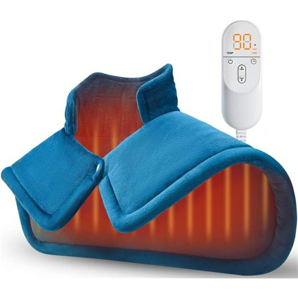 Electric Weighted Heating Pad Neck Shoulder Back Pain Relief Heat Wrap Blue